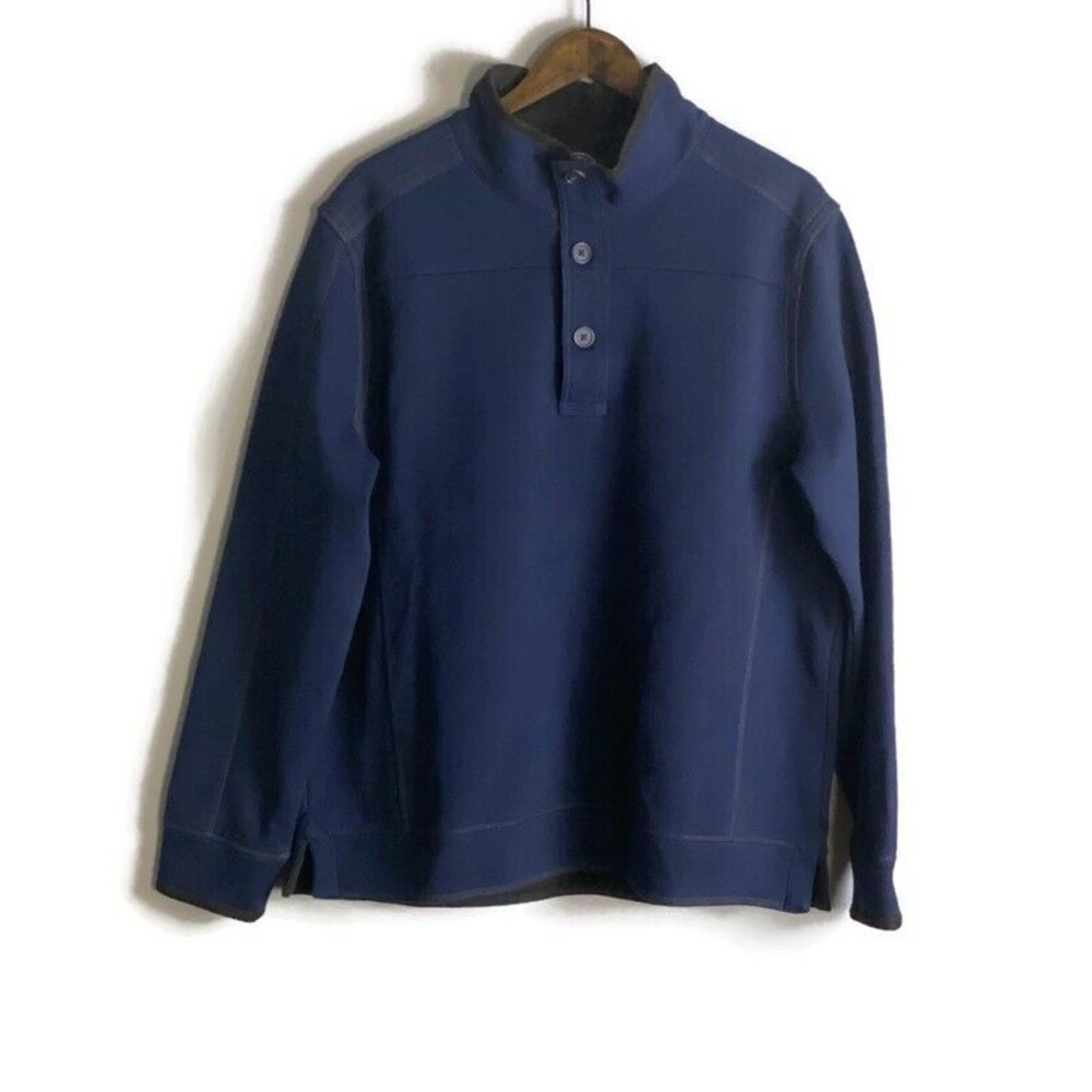 CARBON 2 COBALT Mens Blue Corduroy Trim Sweater Size L Henley Mock Neck Pullover